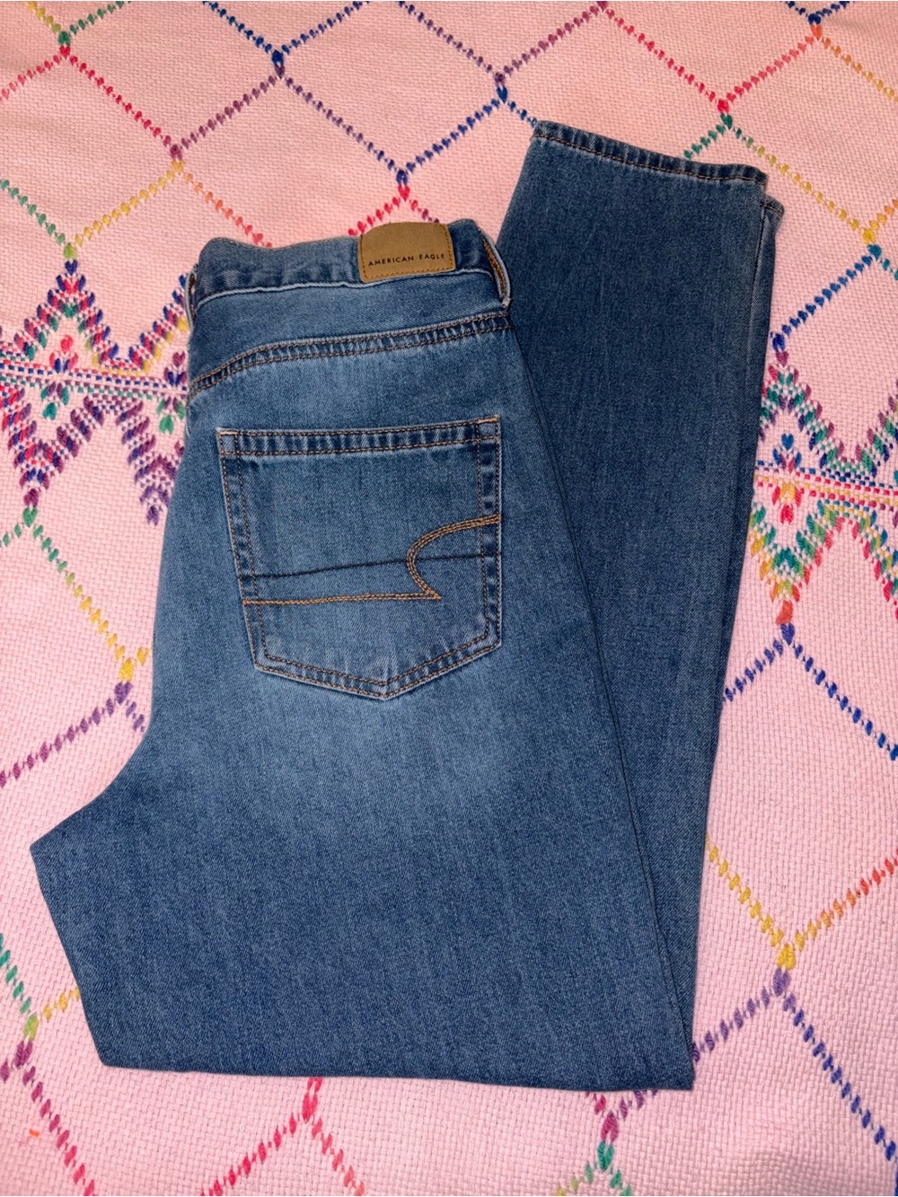 American Eagle Outfitters High-Rise Straight Mom Jeans in Classic Blue Denim 6